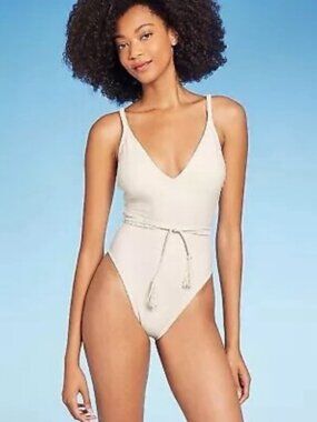 Shade & Shore Ivory Braided Strap One-Piece Swimsuit - Size S